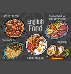 English Food A Set Of Classic Dishes Cartoon Hand