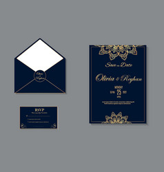 Blue And Golden Mandala Wedding Invitation