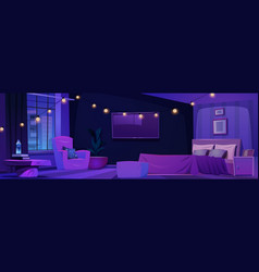 Night Cozy Hotel Bedroom Cartoon Interior