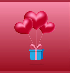 Three Flying Heart Shaped Balloons With Gift Box