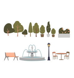 Urban Park Elements Set With Trees Bushes