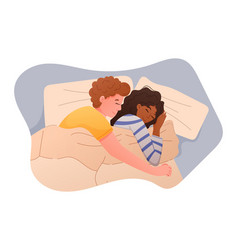 Cartoon Man And Woman Hugging In Bed Under