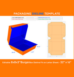 8x8x3 Burger Box Dieline Template Svg Ai Eps Pdf