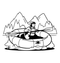 Man Kayaking On The Lake In Cartoon Style