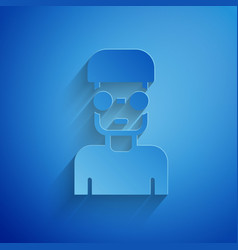 Paper Cut Nerd Geek Icon Isolated On Blue