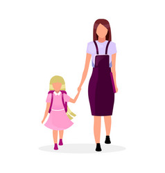 Mother With Daughter Going To School Flat Older