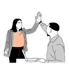 Excited Business Man And Woman Giving High Five