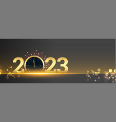 Happy New Year 2023 Banner With Clock And Bokeh