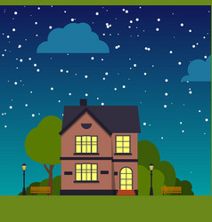 Night Street House Tree Flat Square Single