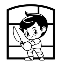 Boy Holding A Knife In Front Of The Window