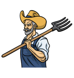 Farmer With Cowboy Hat And Fork Character Design