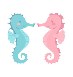 Cute Seahorse Couple Blue Pink Cartoon