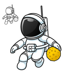 Cute Astronaut Playing Basketball With Moon Ball