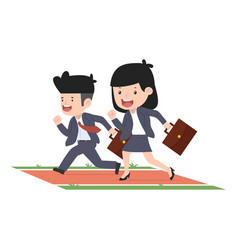 Business Woman And Man Running Fast In Racetrack