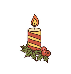 Christmas Candle And Holly Berry