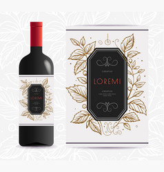 Vine Bottle Label Hand Draw Leaves