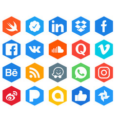 Hexagon Flat Color White Icon Pack Rss Video Vk