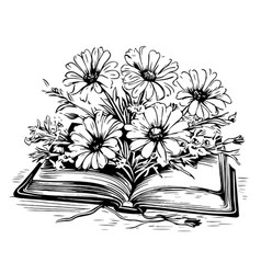 Open Book With Flowers Inside Hand Drawn Sketch