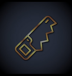 Gold Line Hand Saw Icon Isolated On Black