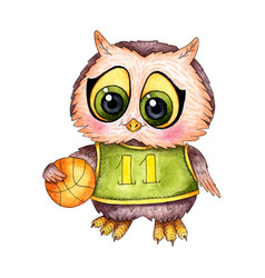 Watercolor Of A Cartoon Owlet Owl Basketball