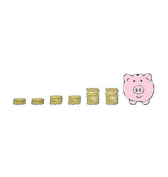 Piggy Bank Drawn Bank With Coins Pink