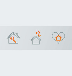 Set Line House With Heart Shape Key And Icon