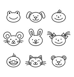 Animal And Children Faces Doodle Style Hand