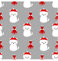 Cute Cats With Red Hat Christmas Seamless Pattern