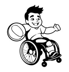 Disabled Man In A Wheelchair With Ball Cartoon