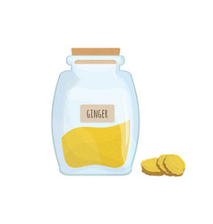 Ground Ginger Stored In Clear Jar Isolated