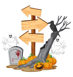 Spooky Ghost Pumpkin And Dead Tree Halloween Sign