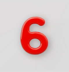 3d Red Plastic Number 6 With A Glossy Surface On A