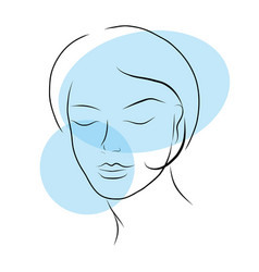 Woman Face Line Art In Pastel Blue Shades