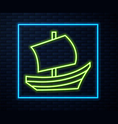 Glowing Neon Line Egyptian Ship Icon Isolated