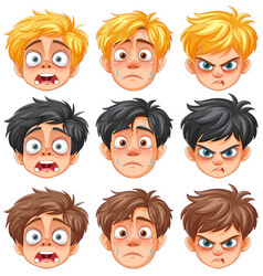 Nine Cartoon Boys Showing Different Facial