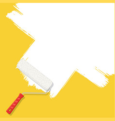 Roller Brush With White Paint For Text On Yellow