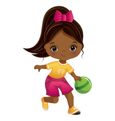 Cartoon African American Girl Bowling