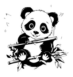 Cute Panda Bear Cartoon Character With Bamboo