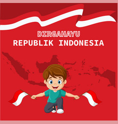 Cartoon Little Holding An Indonesian Flags