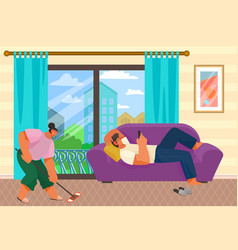 Man Lying On Sofa With Smartphone Young Woman