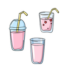 A Set Of Colored Icons Pink Fruit Milkshake