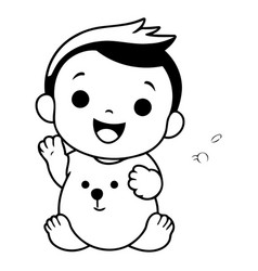 Cute Cartoon Baby Boy Playing With Snowman