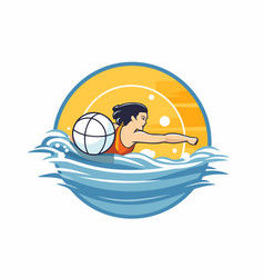 Water Polo Player With Ball In The Ocean