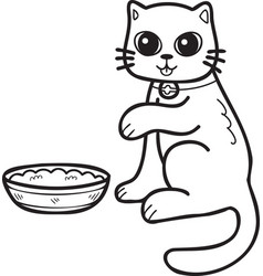 Hand Drawn Cat Eating Food In Doodle Style