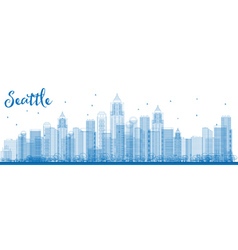 Outline Seattle City Skyline With Blue Buildings