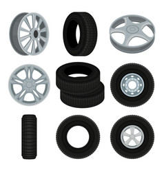 flat set of car disks and tires alloy vector image