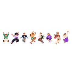 Children Jump For Joy Set Happy Kids Hands Up