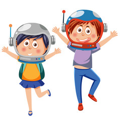 Two Kids Wearing Astronaut Helmets