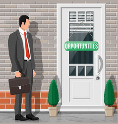 Businessman In Front Closed Door