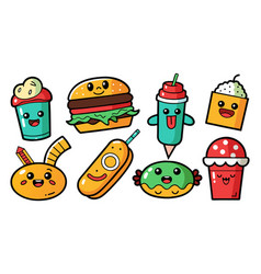 Cartoon Fast Food Stickers Retro Comic Cards And